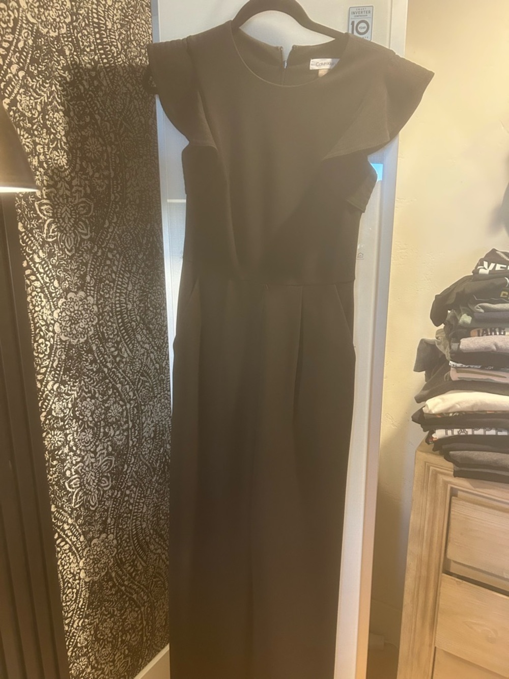 Calvin Klein Black Jumpsuit with Ruffle Cap Sleeves